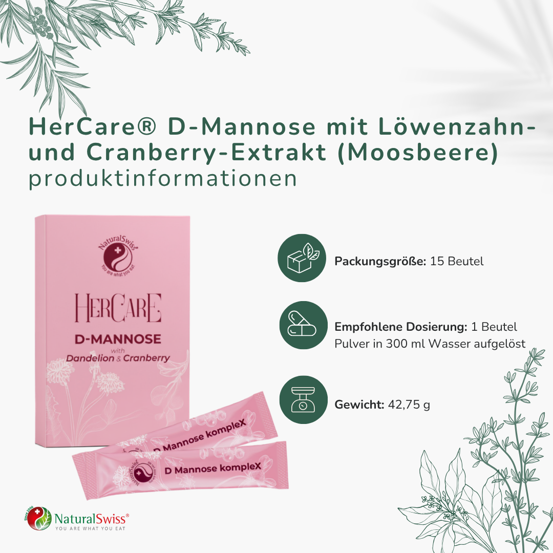 HerCare® D-Mannose mit Löwenzahn- und Cranberry-Extrakt (Moosbeere) – Bild 2